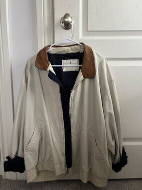 Vintage 90s Towne London Fog Harrington Jacket Cream Suede Collar Oversized SzXL